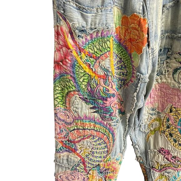 NWT Magnolia Pearl Sea Dragon Applique Miners Denims Faded Indigo Patches OS - Picture 3 of 16